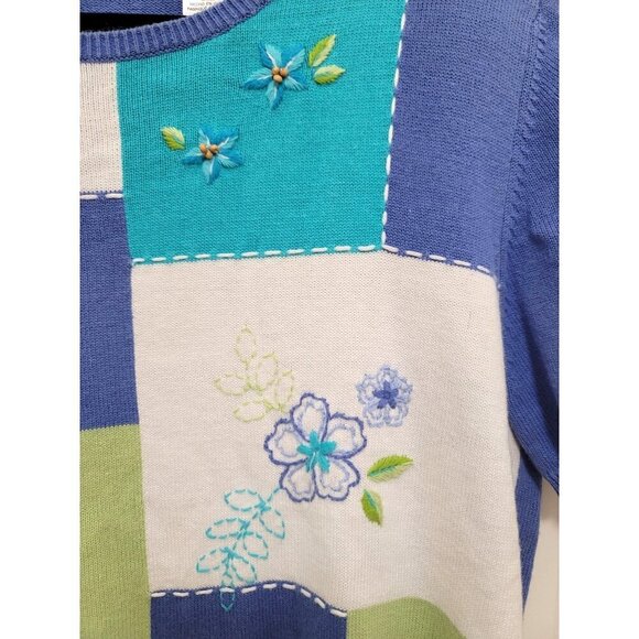 Alfred Dunner Women's Short Sleeve Knit Patchwork Top E embraided Floral & Nauti - Picture 9 of 9